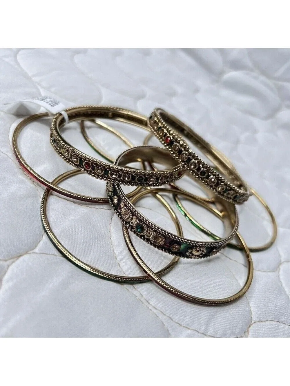 Indian 9 Bangle Bracelets Ethnic Bollywood Gold Red Green Party Holiday Jewelry